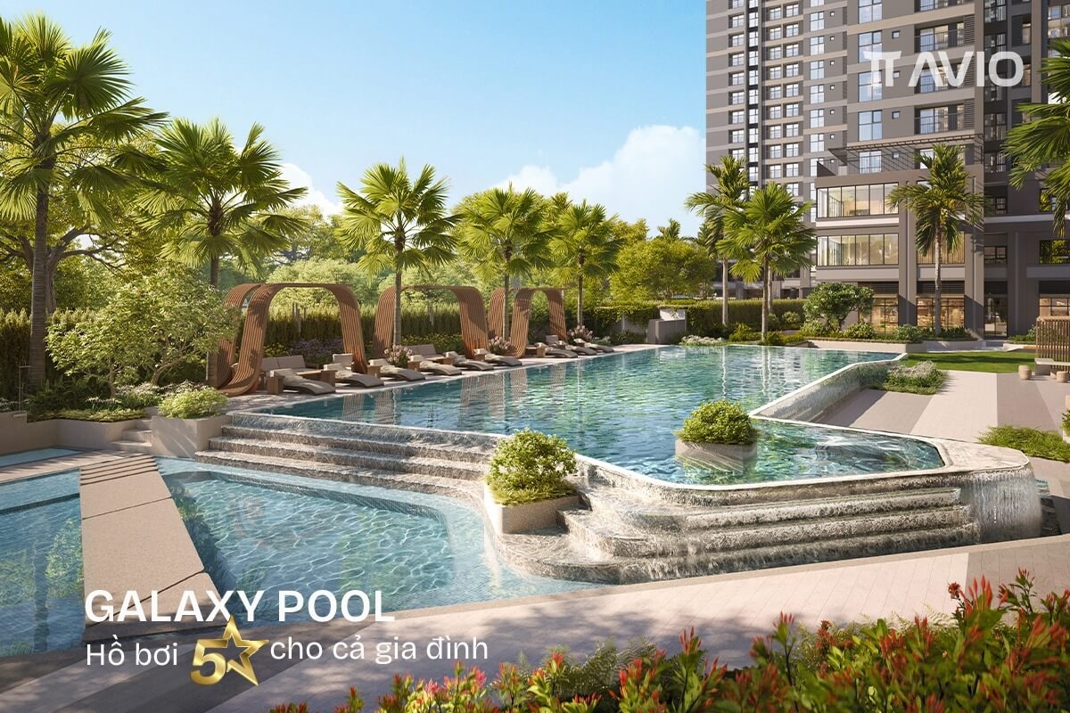 Phối cảnh khu vực hồ bơi Galaxy Pool công nghệ điện phân muối khoáng